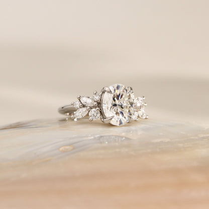1.25 CT Oval Cluster Moissanite Engagement Ring