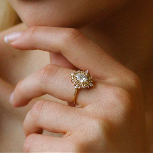 0.75 CT Oval Cluster Moissanite Engagement Ring