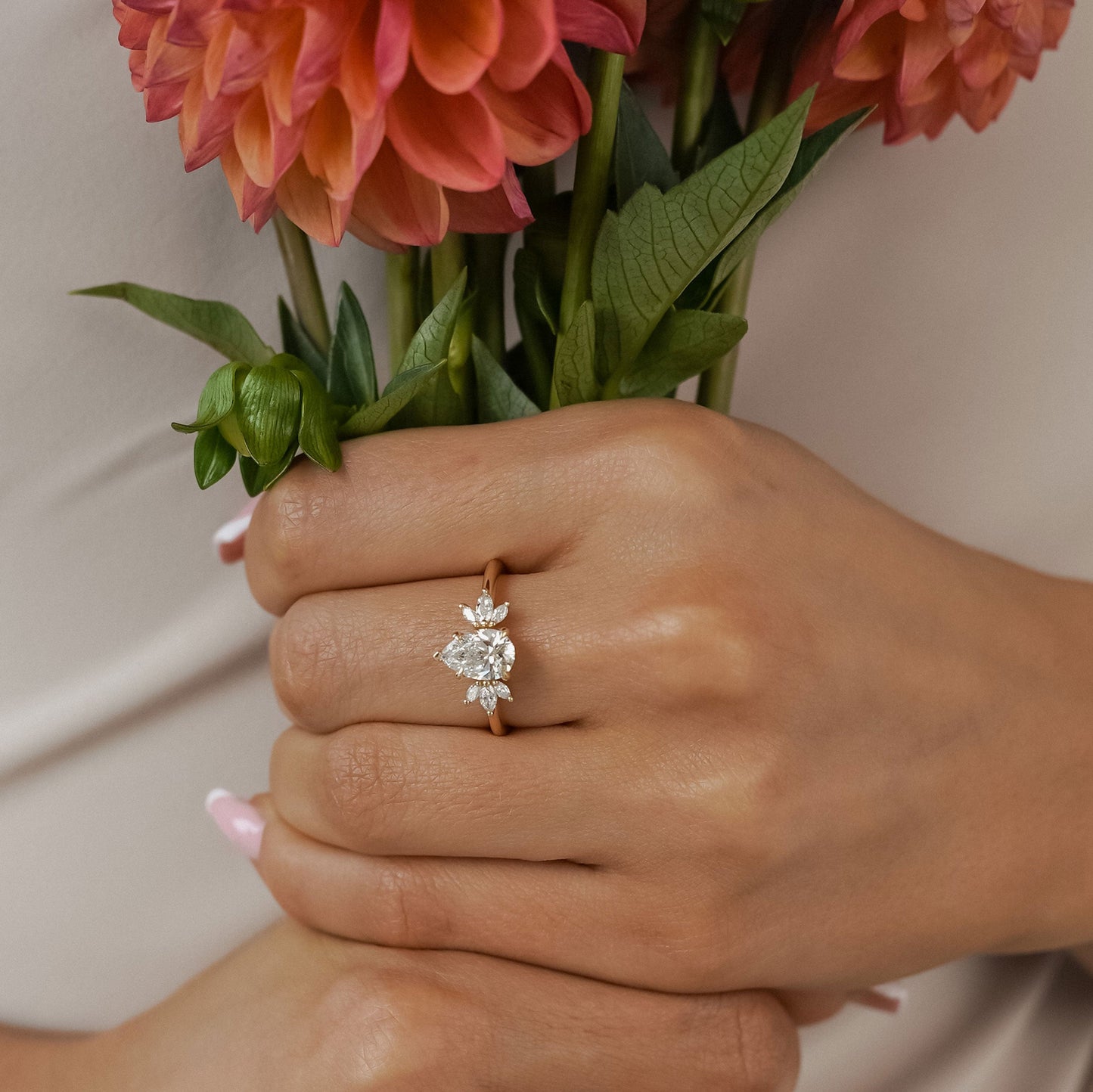 1.25 CT Pear Cluster Moissanite Engagement Ring
