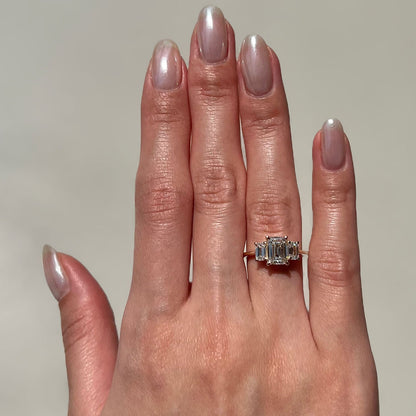 1.75 CT Emerald Three Stone Moissanite Engagement Ring