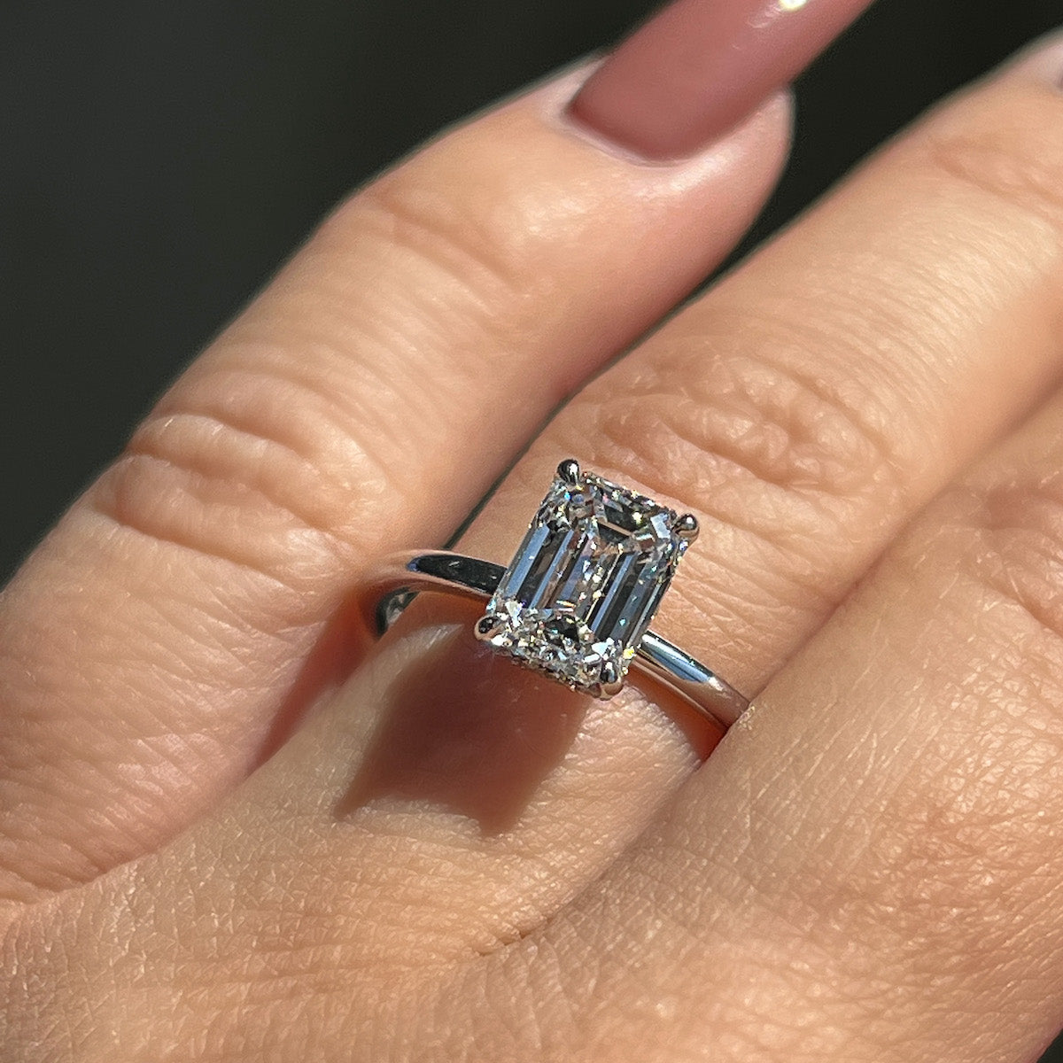 1.70 CT Emerald Hidden Halo Moissanite Engagement Ring