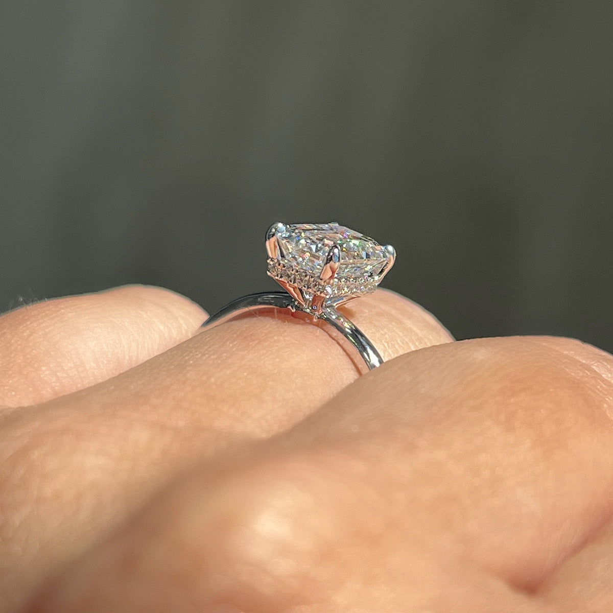 1.70 CT Emerald Hidden Halo Moissanite Engagement Ring