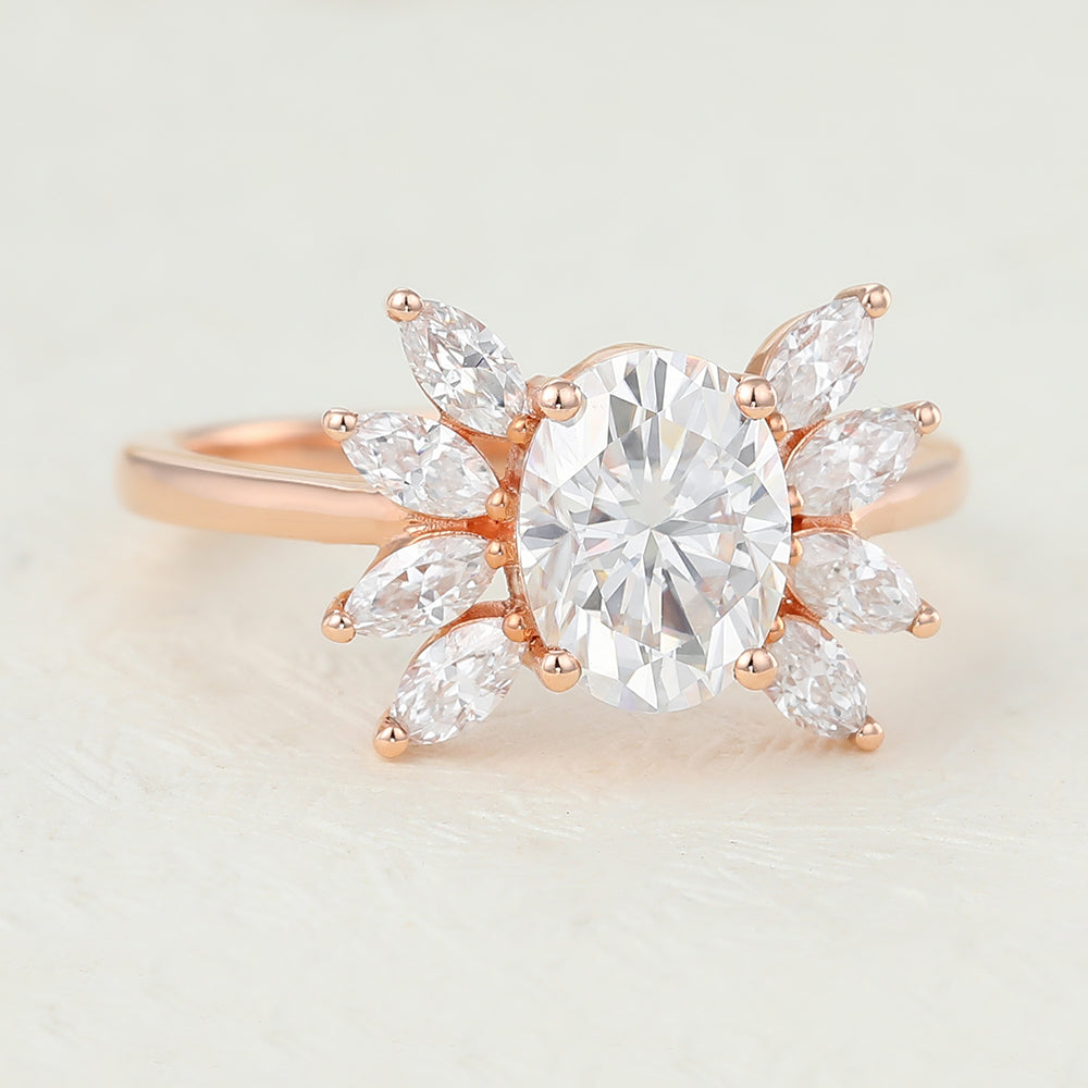 1.33 CT Oval Shaped Moissanite Engagement Ring In Cluster Design