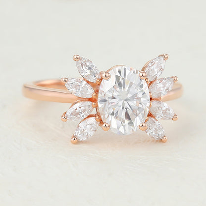 1.33 CT Oval Shaped Moissanite Engagement Ring In Cluster Design