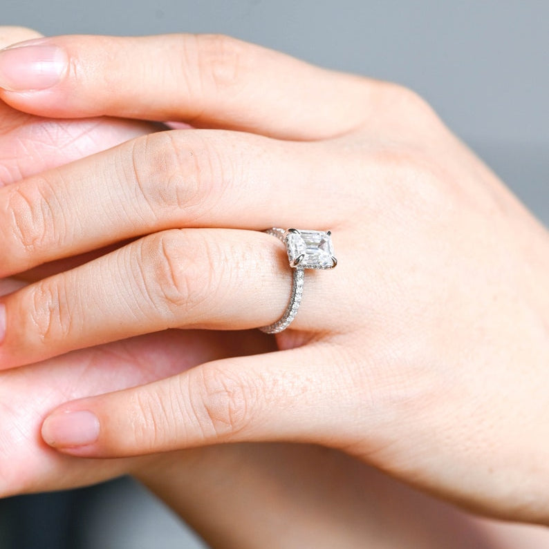 2.0 CT Emerald Pave Moissanite Engagement Ring