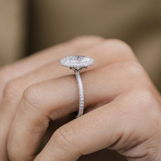 3.85 CT Oval Halo & Pave Moissanite Engagement Ring