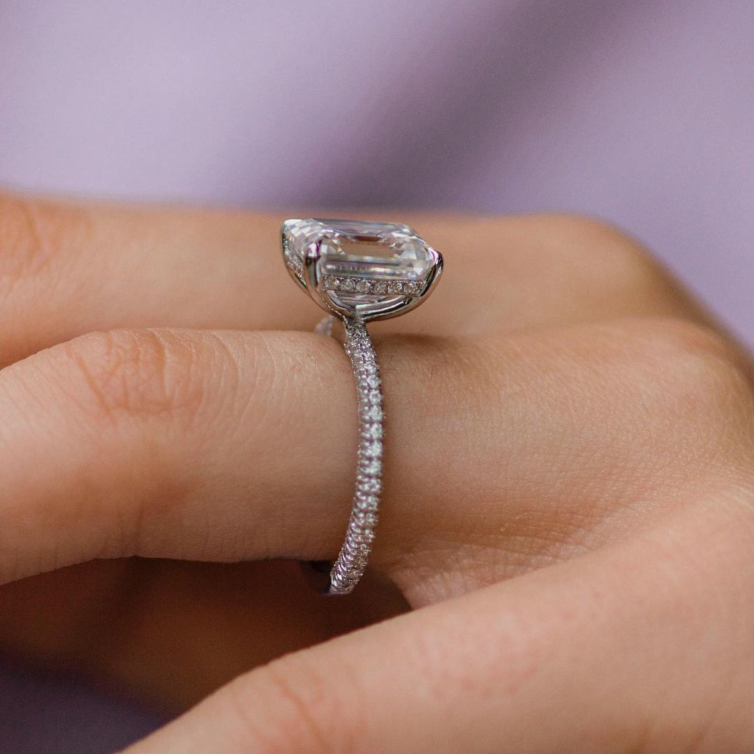 3.25 CT Emerald Hidden Halo & Pave Moissanite Engagement Ring
