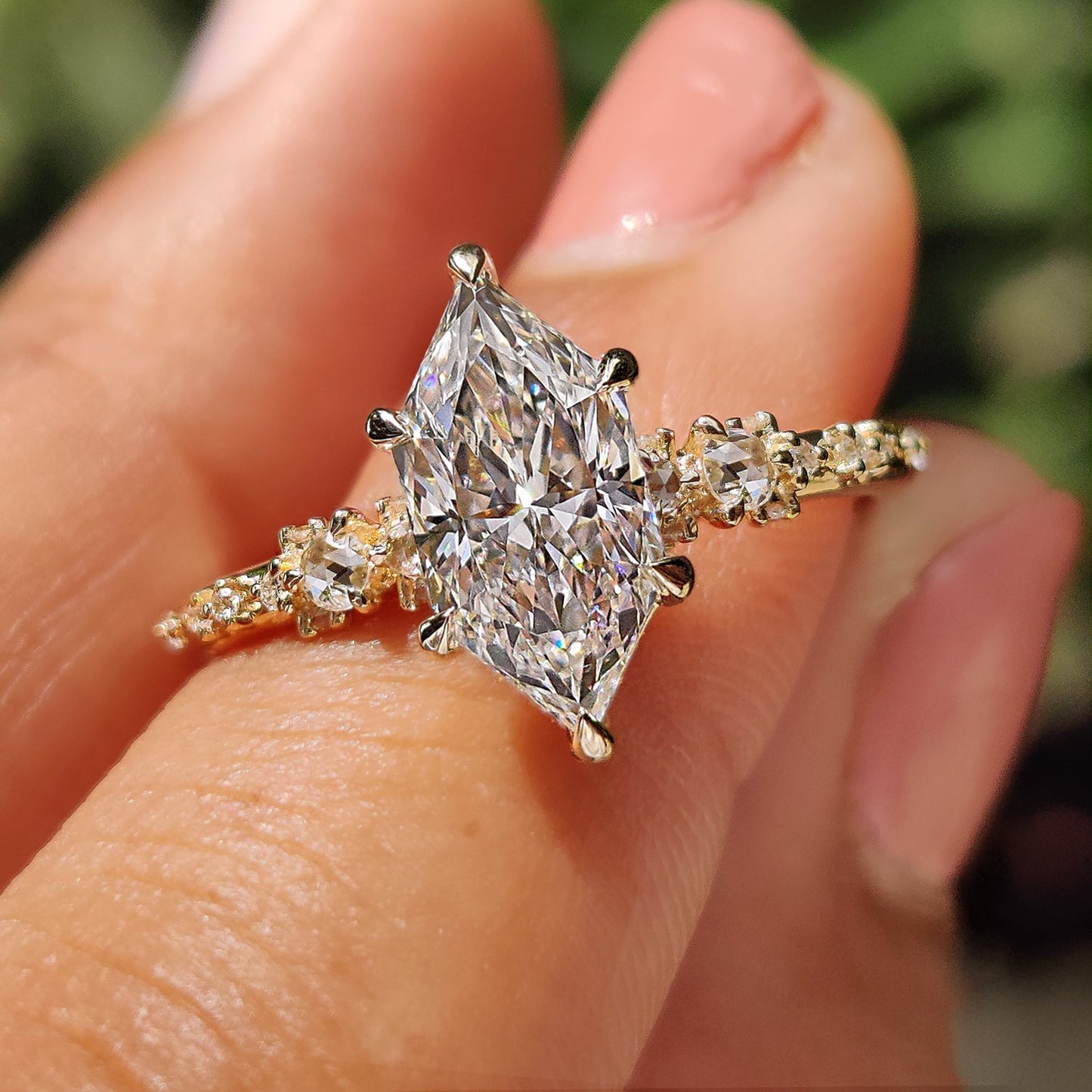 1.54 CT Marquise Pave Moissanite Engagement Ring