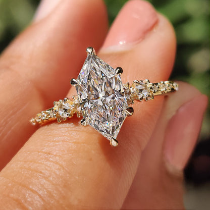 1.54 CT Marquise Pave Moissanite Engagement Ring