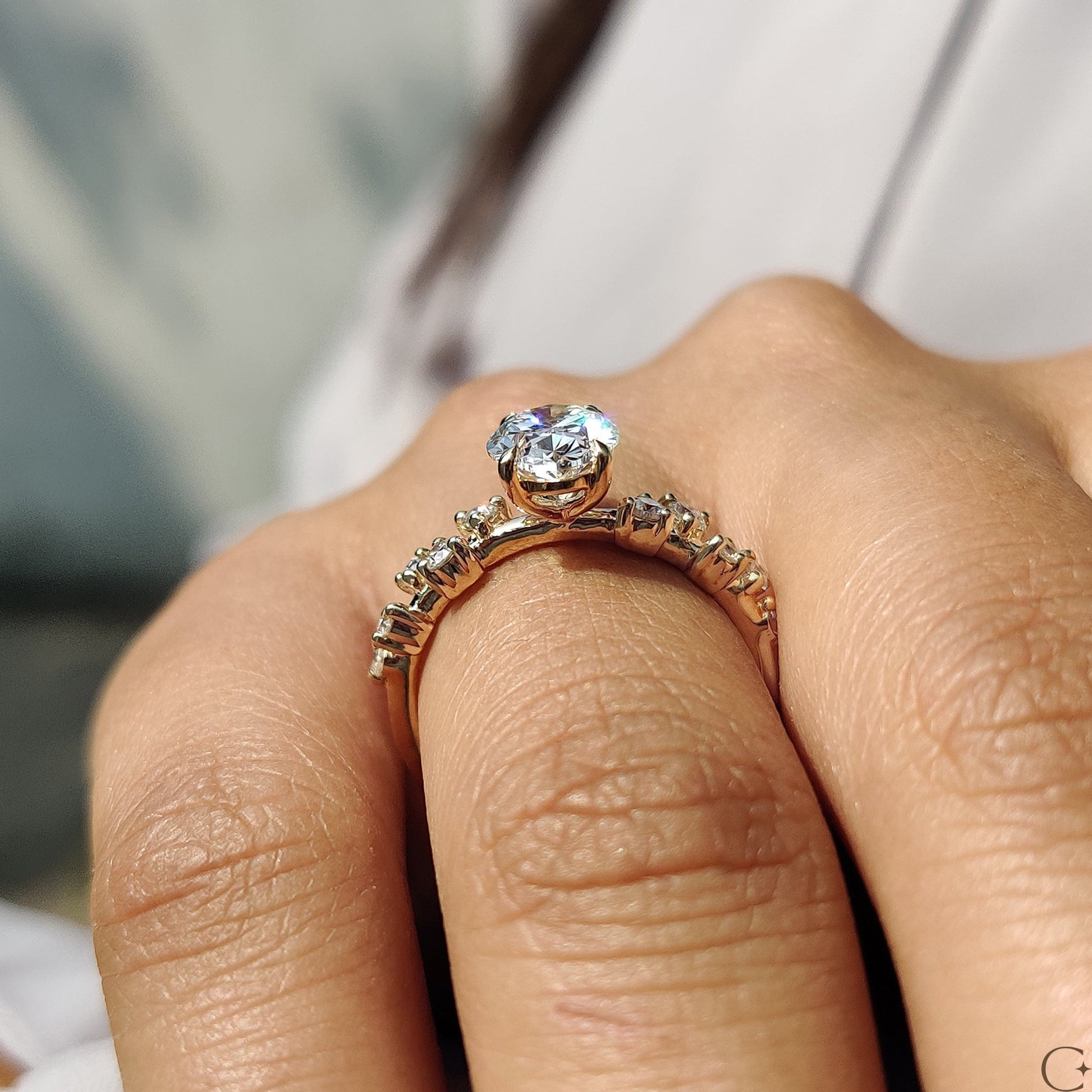 1.50 CT Oval Pave Moissanite Engagement Ring