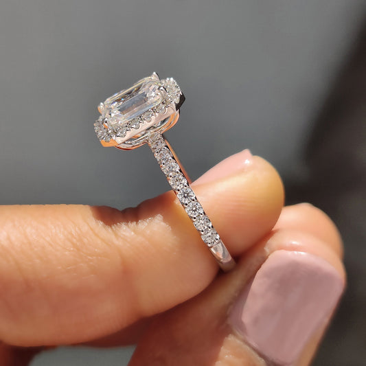 1 CT Emerald Halo & Pave Moissanite Engagement Ring
