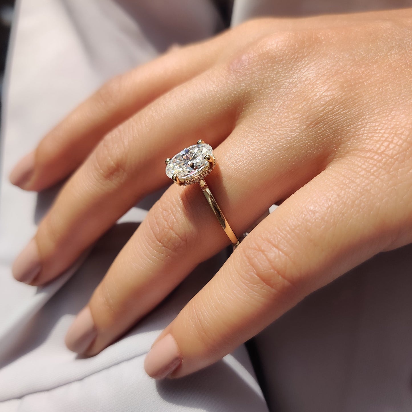 2.50 CT Oval Hidden Halo Moissanite Engagement Ring