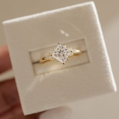 2 CT Princess Cluster Moissanite Engagement Ring