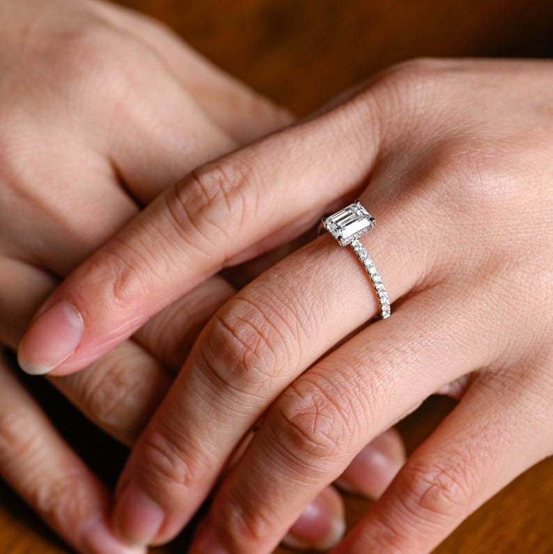 2.0 CT Emerald Pave Moissanite Engagement Ring