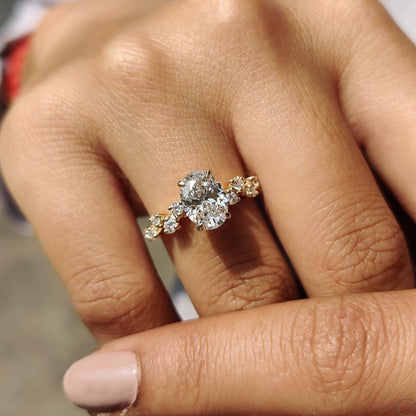 1.50 CT Oval Pave Moissanite Engagement Ring