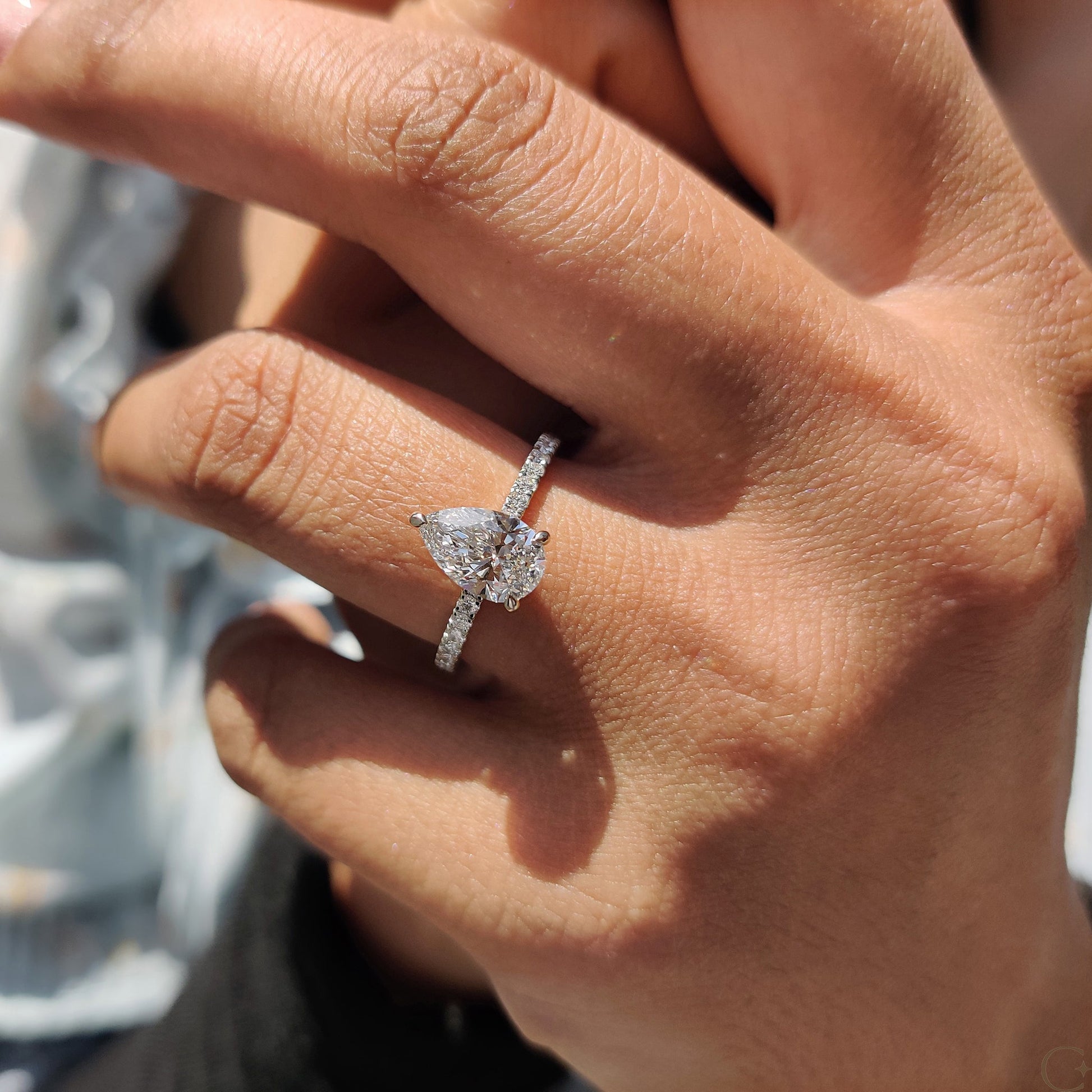 1 CT Pear Pave Moissanite Engagement Ring