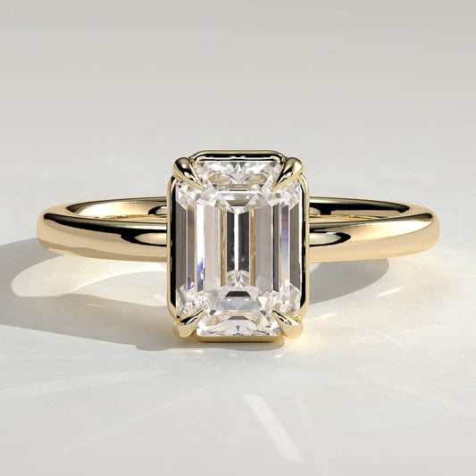 2 CT Emerald Bezel Solitaire Moissanite Engagement Ring