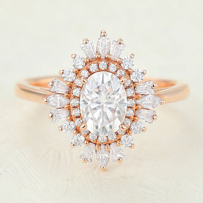 0.84 CT Oval Shaped Moissanite Engagement Ring In Halo Design