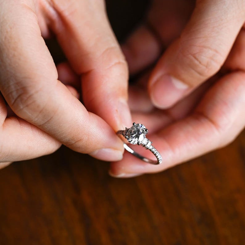 2.0 CT Oval Pave Moissanite Engagement Ring