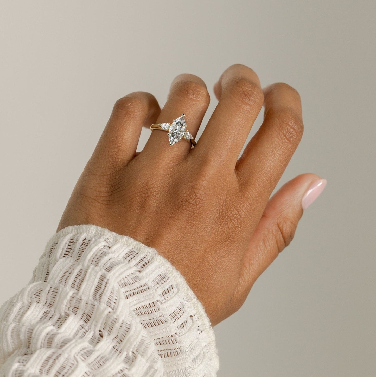 2 CT Marquise Three Stone Hidden Halo Moissanite Engagement Ring