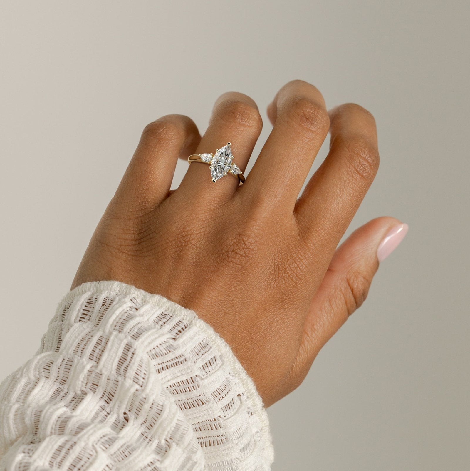 2 CT Marquise Three Stone Hidden Halo Moissanite Engagement Ring