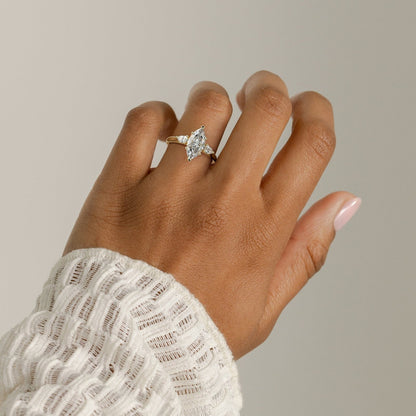 2 CT Marquise Three Stone Hidden Halo Moissanite Engagement Ring