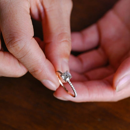 2.0 CT Cushion Pave Moissanite Engagement Ring