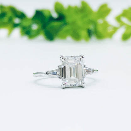 1.9 CT Emerald Three Stone Moissanite Engagement Ring