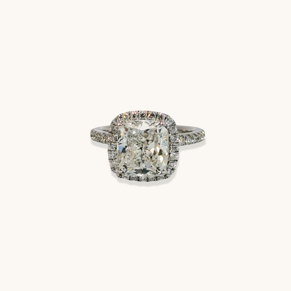 3.46 CT Cushion Pave & Halo Moissanite Engagement Ring