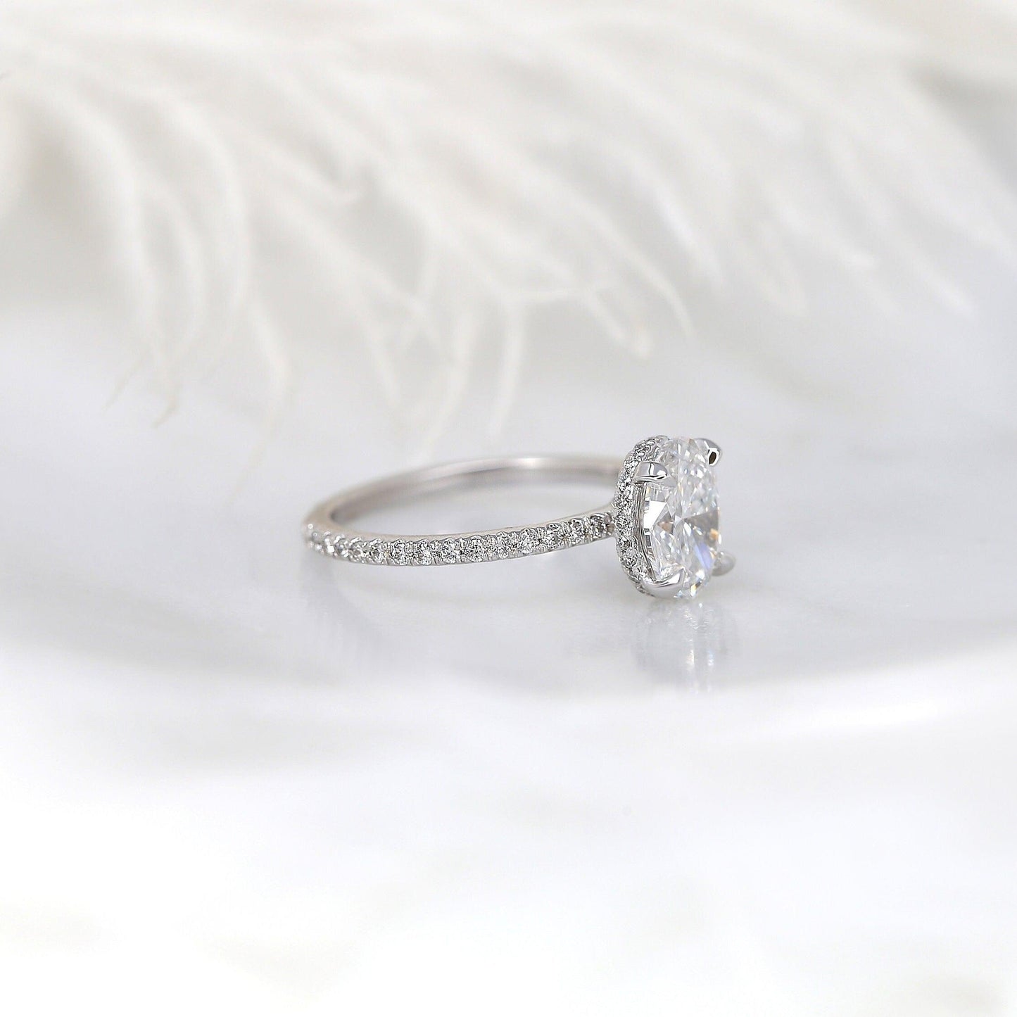 1.5 CT Oval Hidden Halo & Pave Moissanite Engagement Ring