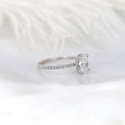 1.5 CT Oval Hidden Halo & Pave Moissanite Engagement Ring
