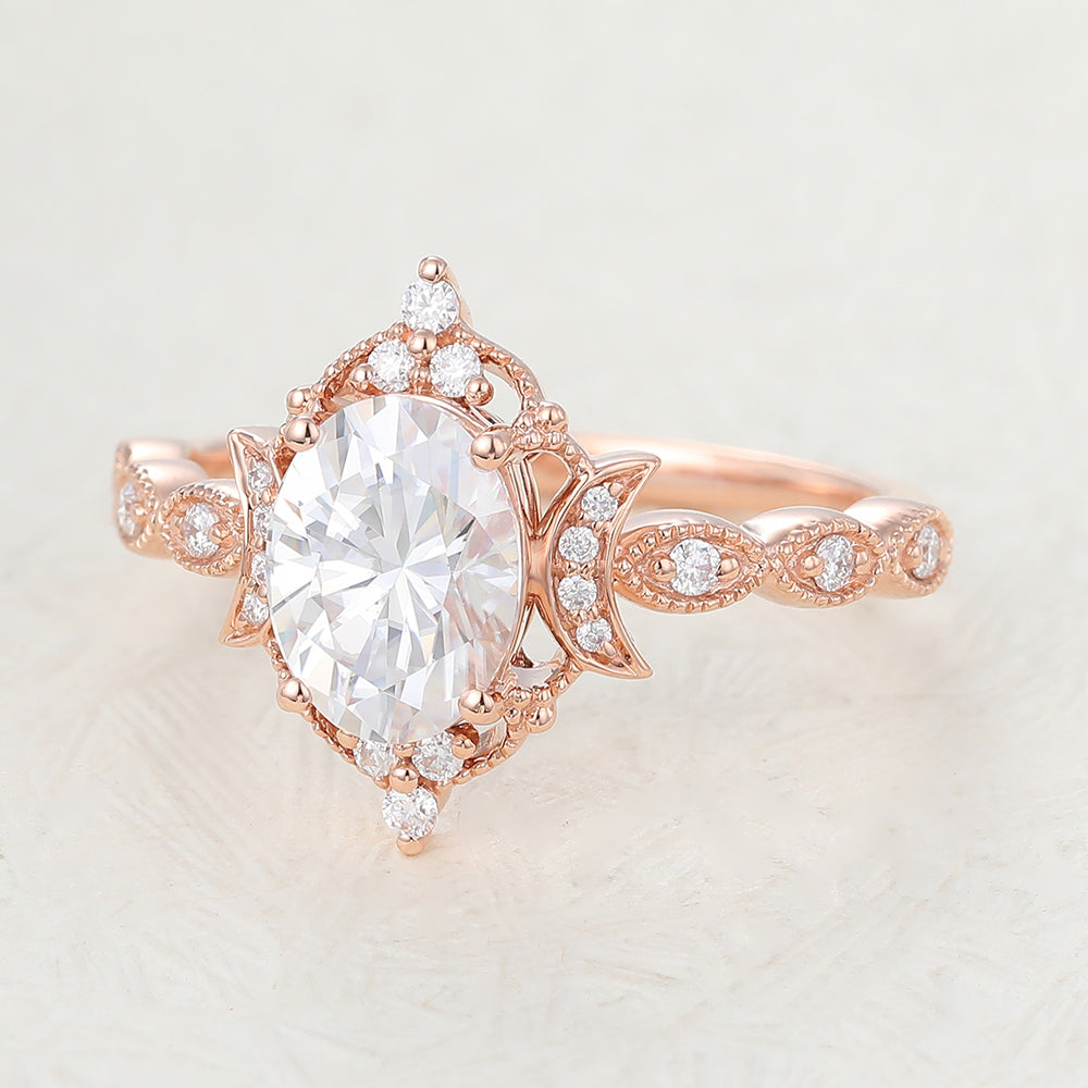 1.33 CT Oval Vintage Cluster & Pave Moissanite Engagement Ring