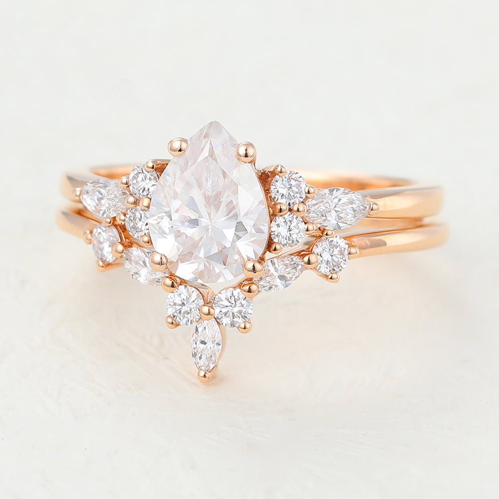 1.2 CT Pear Cluster Moissanite Bridal Set