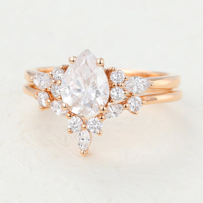 1.2 CT Pear Cluster Moissanite Bridal Set