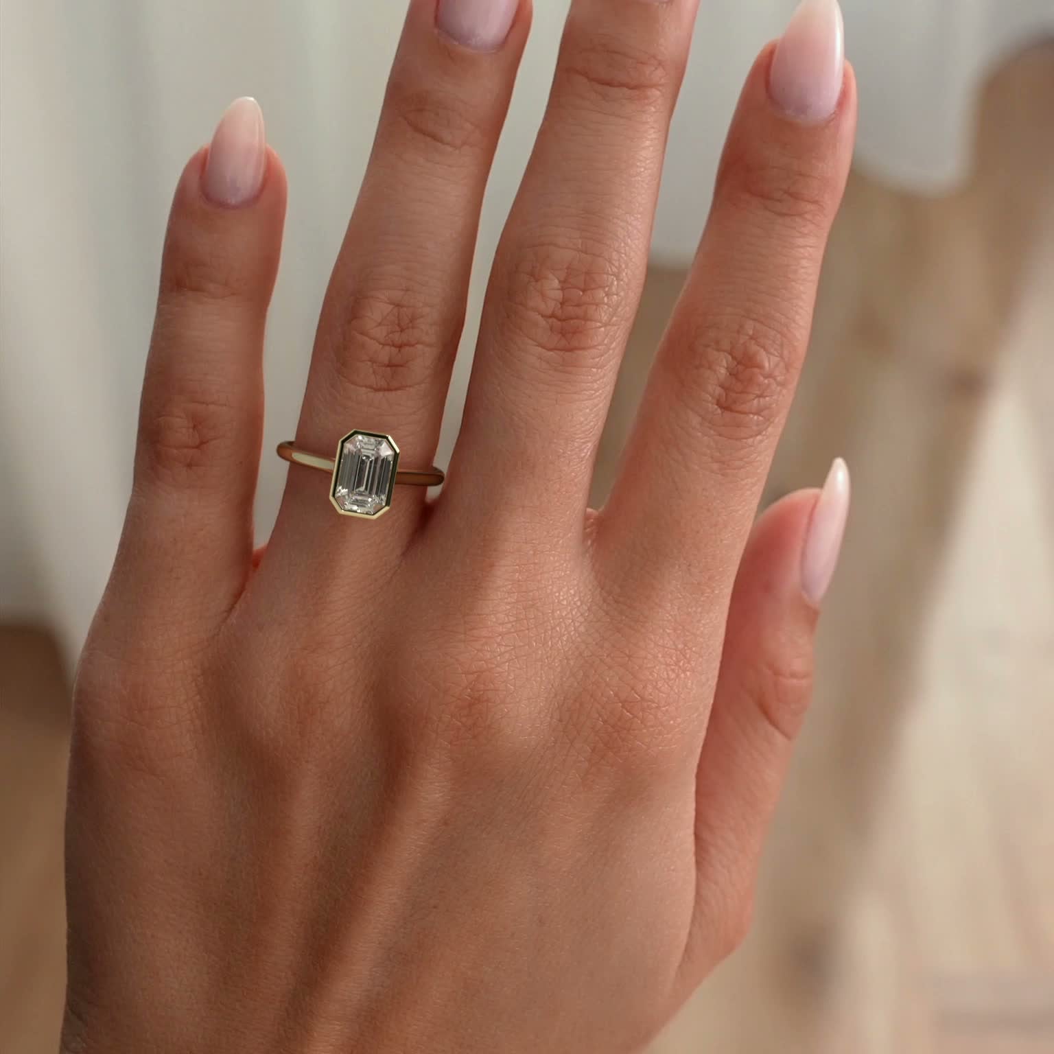 2 CT Emerald Bezel Solitaire Moissanite Engagement Ring