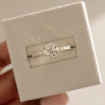 2 CT Round Pave Moissanite Engagement Ring