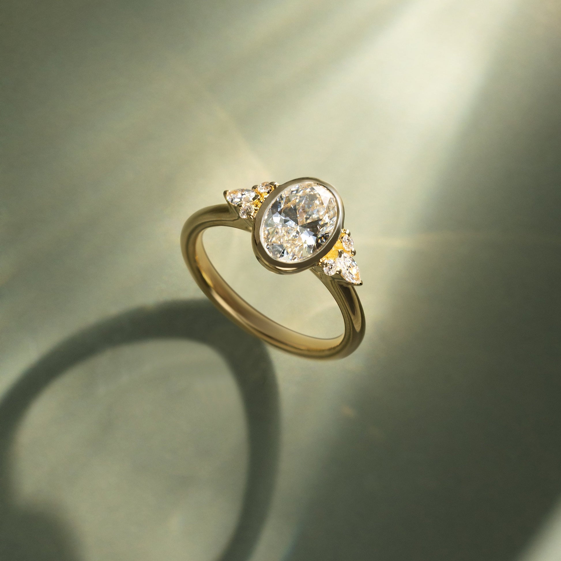 2 CT Oval Bezel Cluster Moissanite Engagement Ring