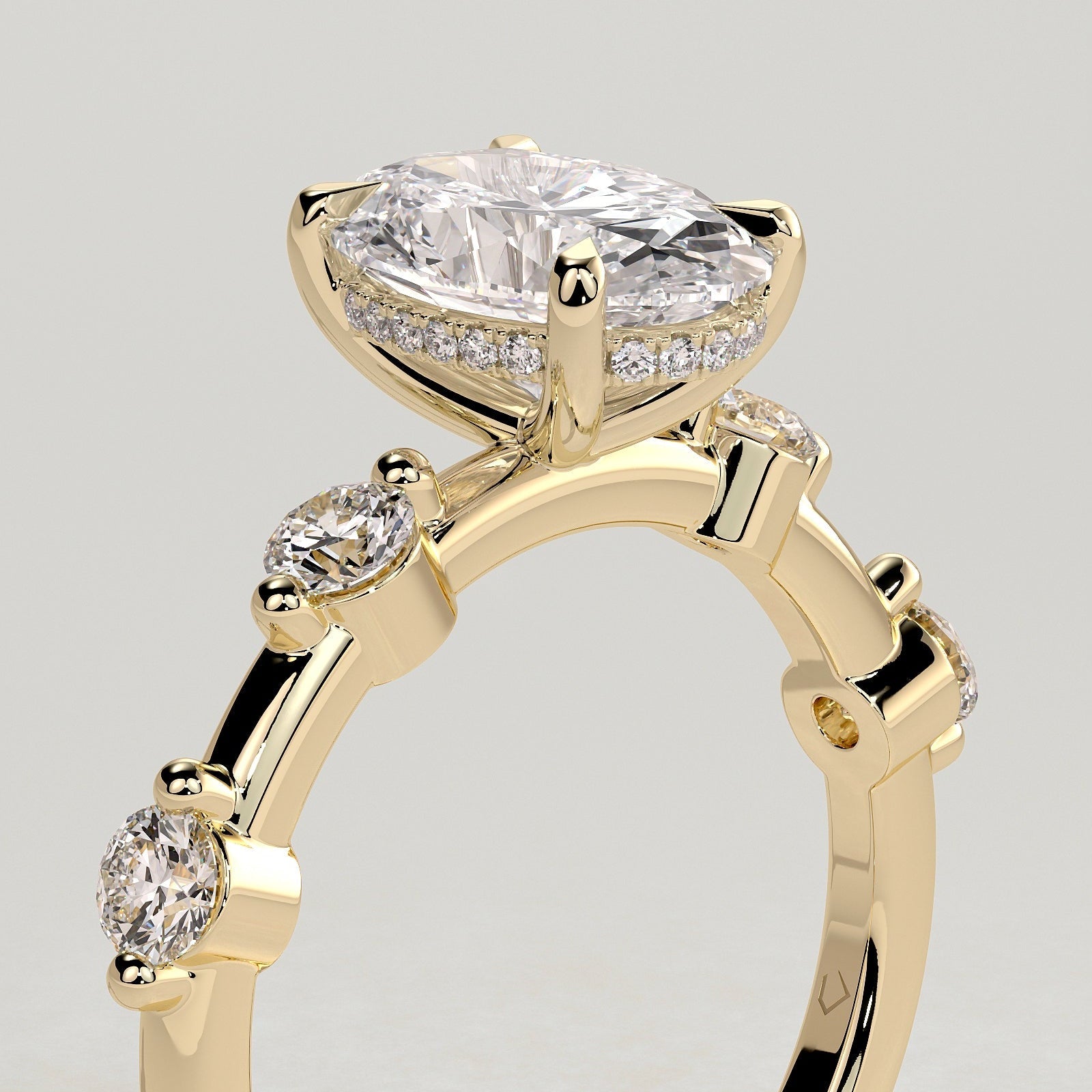 2 CT Oval Hidden Halo & Dainty Pave Moissanite Engagement Ring