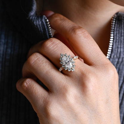 2.0 CT Marquise Pave Moissanite Engagement Ring