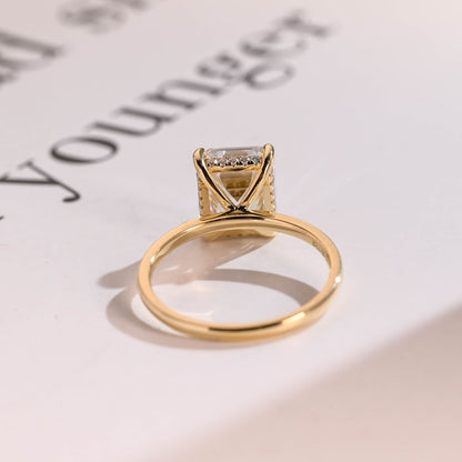 2.0 CT Emerald Hidden Halo Moissanite Engagement Ring