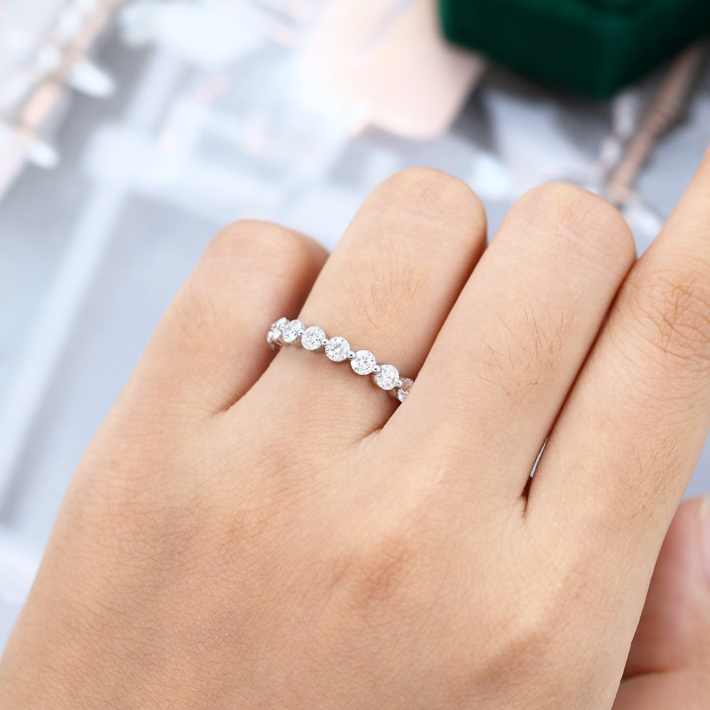 0.583 TCW Round Half Eternity Moissanite Wedding Band