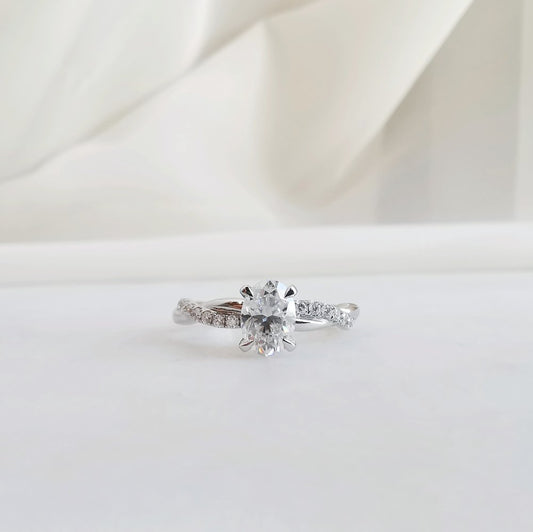 1 CT Oval Criss Cross Pave Moissanite Engagement Ring