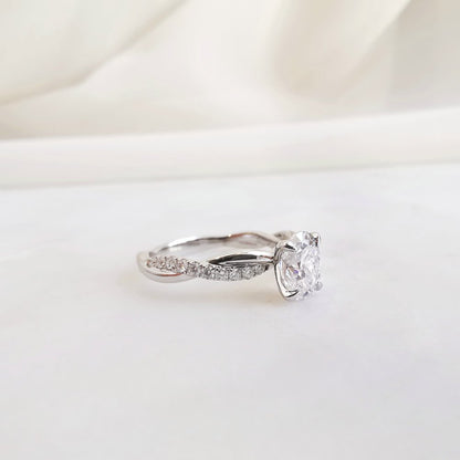 1 CT Oval Criss Cross Pave Moissanite Engagement Ring