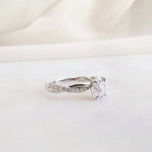 1 CT Oval Criss Cross Pave Moissanite Engagement Ring