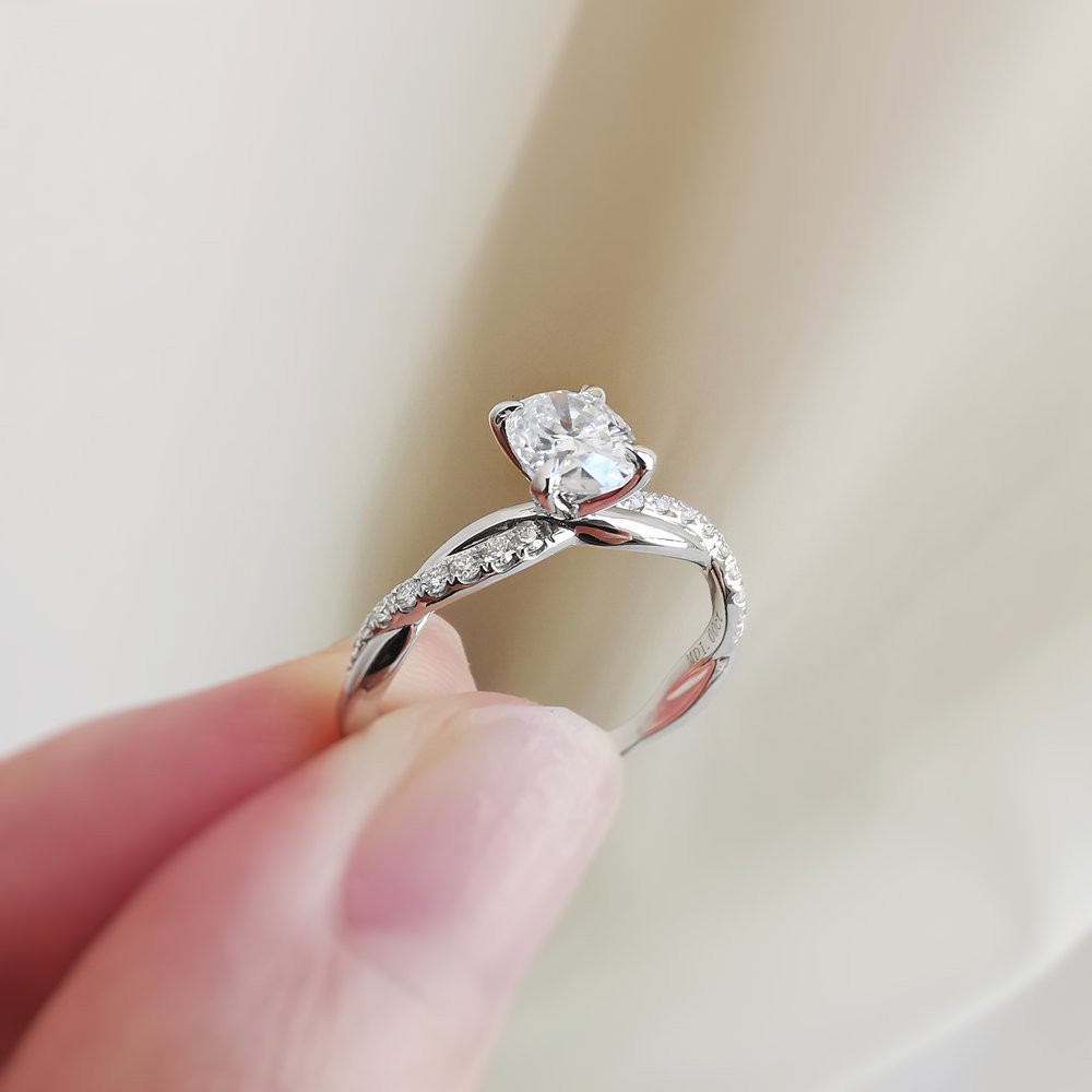 1 CT Oval Criss Cross Pave Moissanite Engagement Ring