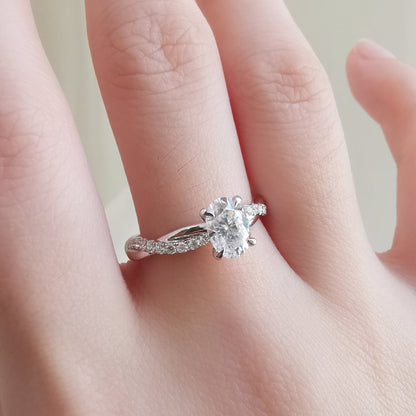 1 CT Oval Criss Cross Pave Moissanite Engagement Ring