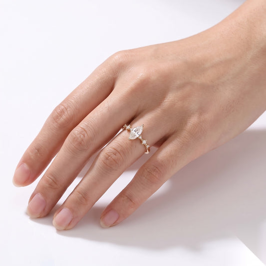 0.5 CT Marquise Dainty Pave Moissanite Engagement Ring