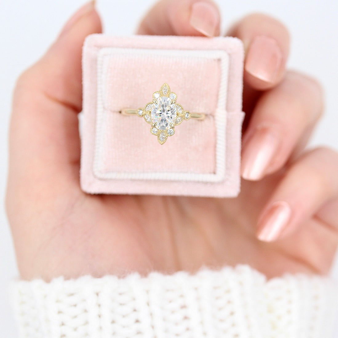 1.33 CT Oval Cluster Moissanite Engagement Ring