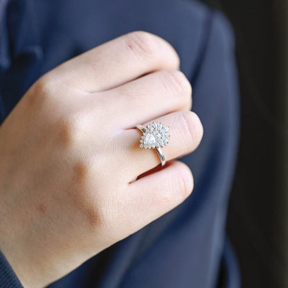 2.0 CT Pear Cluster Moissanite Engagement Ring