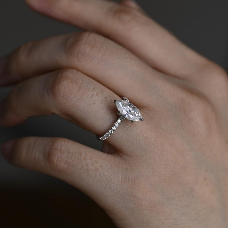 2.0 CT Marquise Pave Moissanite Engagement Ring